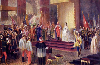 Tull Ödön másolata Eduard von Engerth festményéről: I. Ferenc József királlyá koronázása Budán, 1867-ben