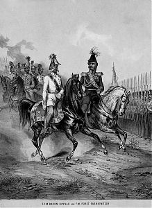 Haynau osztrák hadvezér és Paszkevics orosz tábornagy Világosnál