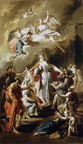 Giambattista Pittoni festményén alamizsnát oszt