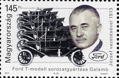 a sorozatgyártás 100. évfordulójára kibocsátott bélyeg