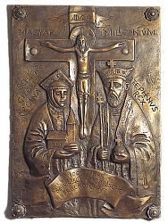 Münchenben a Damenstift templom rézdomborműve Boldog Gizella és Szent István emlékére