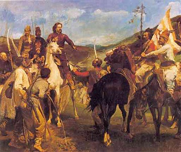 Veszprémi Endre: Rákóczi találkozása Esze Tamással és a talpasokkal a Vereckei-hágónál.